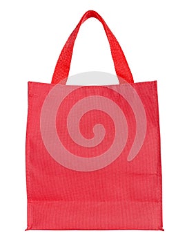 Red canvas shopping bag isolated on white