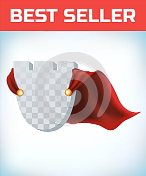 Red cape. Super hero cape. Red super cloak. Character hero logo. Manager leader. Leadership concept. Leadership sign