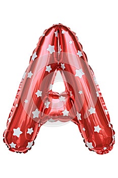 Red Capital A alphabet inflatable balloon isolated on white background. Decoration element for birthday party