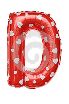 Red Capital D alphabet inflatable balloon isolated on white background. Decoration element for birthday party