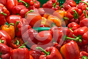 Red Capsicum In Vegetable Market Display