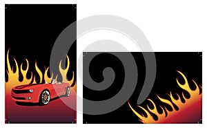 Red car on the fire background