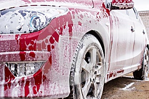 Red car in foam
