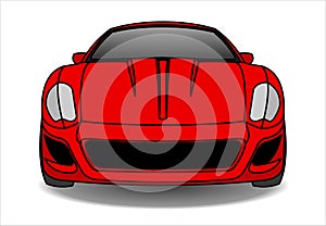 Red Car, Front view. Fast Racing car. Modern flat Vector illustration