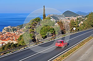 Red car on the highway, Croatia