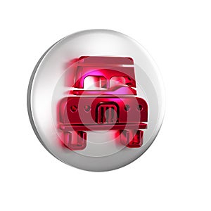 Red Car icon isolated on transparent background. Front view. Silver circle button.