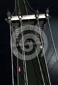 Red car on Manhattan bridge