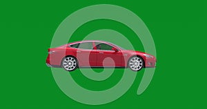 Red Car moving from Left To Right,Sport Car isolated on Green Screen Background 4K