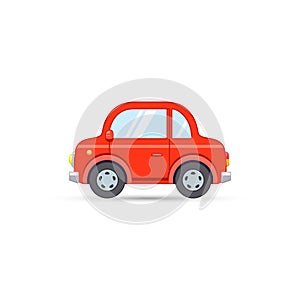 Red car side view in cartoon flat style. Vector transport icon isolated on white background