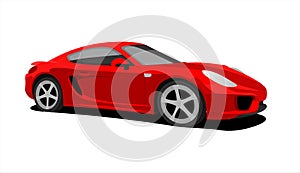 Red Car, Side view, Three-quarter view. Fast Racing car. Modern flat Vector illustration