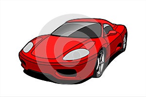 Red Car, Side view, Three-quarter view. Fast Racing car. Sport car. Modern flat Vector illustration