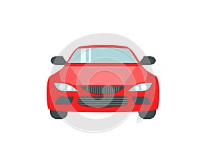 Red car simple flat icon. Front view.