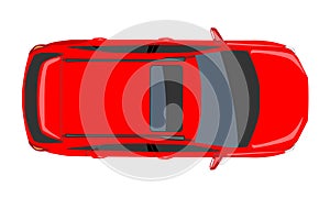 Red Car top view. Flat and solid color style design Vector illustration.