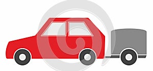 Red car with trailer, color symbol, vector illustration, eps.