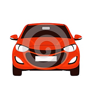 Red car, vector illustration, flat style, front photo