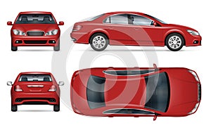 Red car vector template. Vehicle branding mockup side, front, back, top view