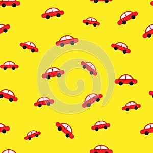 Red car yellow background seamless pattern