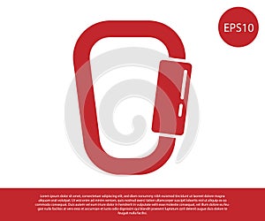 Red Carabiner icon isolated on white background. Extreme sport. Sport equipment. Vector Illustration