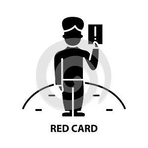 red card icon, black vector sign with editable strokes, concept illustration