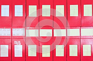 Red cardboard box pile with label to contain the document