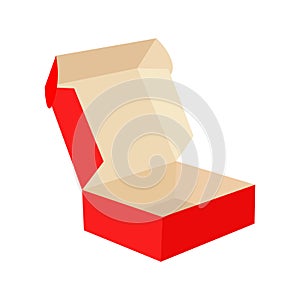 Red cardboard open box isolated on white background