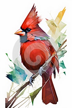 Red cardinal bird isolated on white background. Watercolor hand drawn illustration