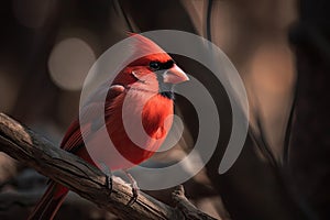 Red cardinal bird perched on a branch - Ai Generated