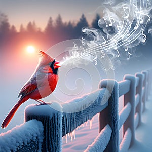 Red Cardinal With Frosty Musical Notes