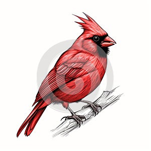 Red Cardinal Sitting On Branch: Detailed Character Illustration In Neo-pop Style