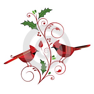 Red Cardinals and Christmas Flourish