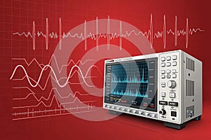 Red Cardiogram Wave on Oscilloscope Screen Ã¢â¬' Technology and Science Illustration Background