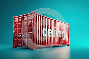 Red cargo container on blue background Ai photo