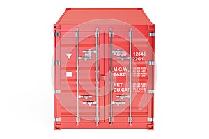 Red cargo container, front view. 3D rendering