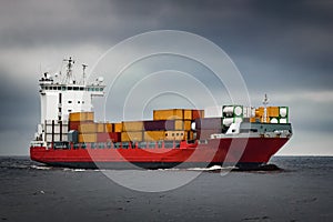 Red cargo container ship