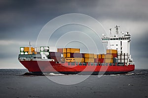 Red cargo container ship