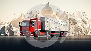 Red cargo delivery truck. 3D rendering