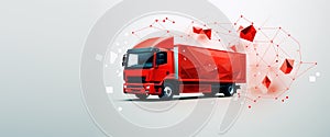 Red cargo delivery truck. 3D rendering