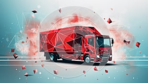 Red cargo delivery truck. 3D rendering