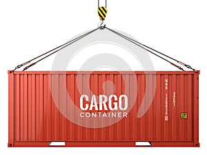Red cargo freight shipping container isolated on white background