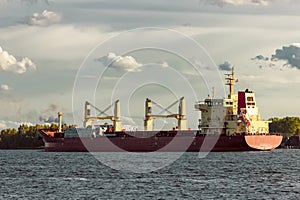 Red cargo ship
