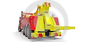 Red cargo tow truck to transport other big trucks or various heavy machinery. 3d rendering.