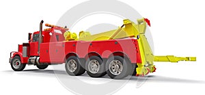 Red cargo tow truck to transport other big trucks or various heavy machinery. 3d rendering.
