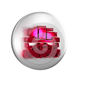 Red Cargo train wagon icon isolated on transparent background. Full freight car. Railroad transportation. Silver circle