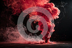 red carmin smoke explosion on a black background - generated by ai