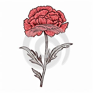 Red Carnation Flower Drawing In Pen And Ink Style