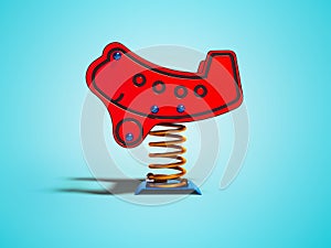Red carousel plane on spring for kids 3d render on blue background with shadow