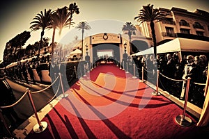 Red carpet for awards ceremony. Luxury entrance for vip stars. Created with Generative AI