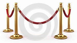 Red carpet barrier, VIP event fence, museum stanchion, night club security fence isolated on white background, 3D photo