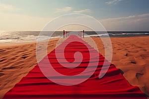 Red carpet beach. Generate Ai