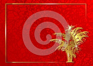 Red carpet card invitation concept. Gold Floral Exotic frame and red background. HOLLYWOOD Movie PARTY Gold STAR awards academy